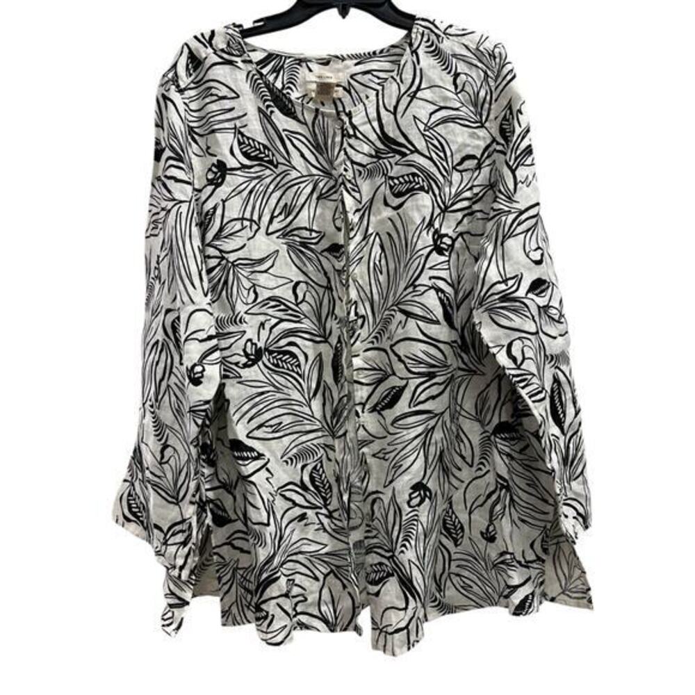 CHRISTIAN SIRIANO pure lined cream black floral button front plus sz XXL 2X